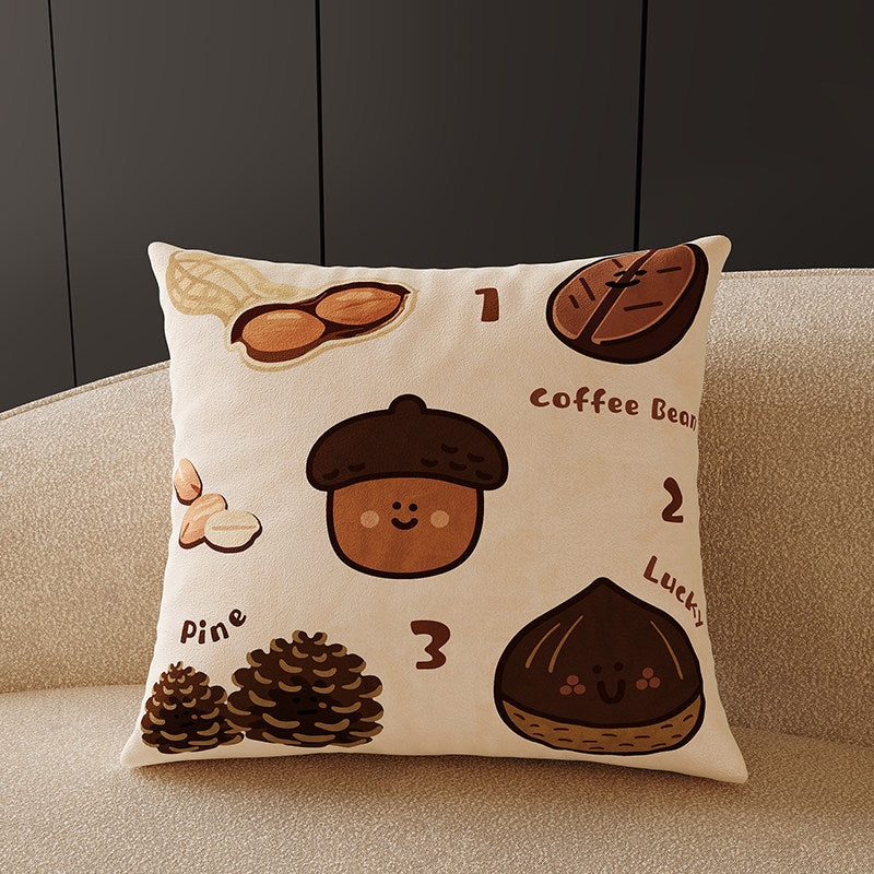 Plush Velvet Decorative Square Throw Pillow Cover with Cartoon Dog Family Illustration and Hidden Zipper
