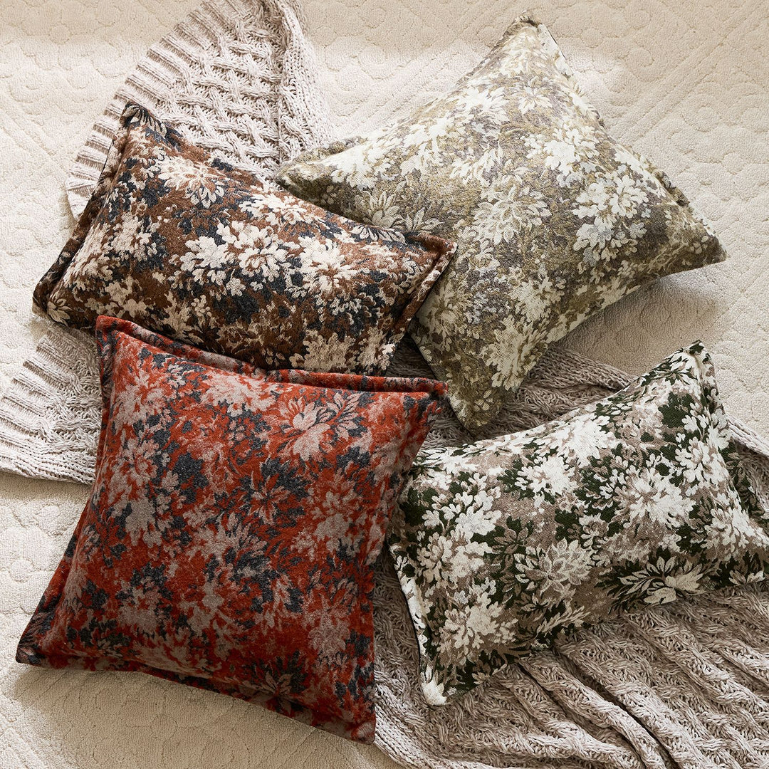 Oversized Jacquard Floral Velvet Throw Pillow Cover with Hidden Zipper