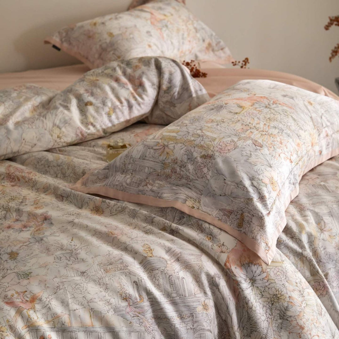 Luxurious satin bedding set with floral and berry design