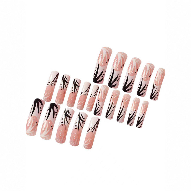Artistic Press-On Nail Art Set with Floral and Abstract Design Kalsten