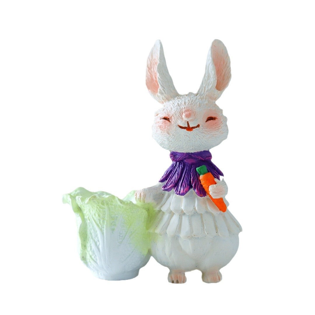 Adorable Rabbit Figurine with Lettuce Planter Kalsten