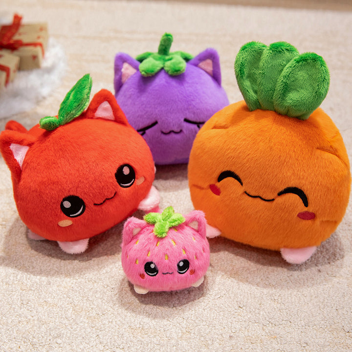 Kawaii Round Cat-Fruit Plush Pillow with Leaf Top and Squishy Bean-Fill Cuddle Companion Kalsten