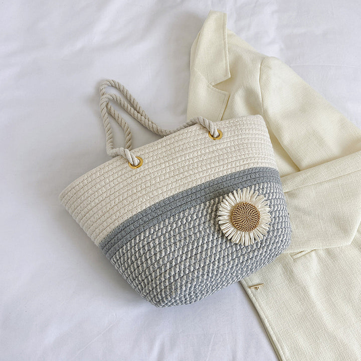 Handcrafted Floral Detail Straw Tote Bag Kalsten