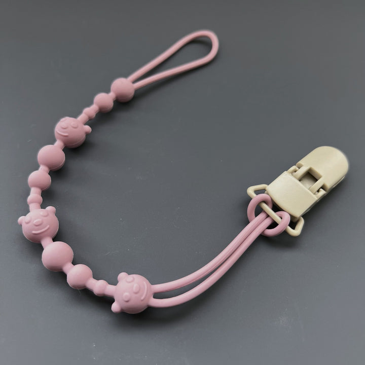 Baby Silicone Bead Teething Pacifier Clip with Wooden Safety Clip