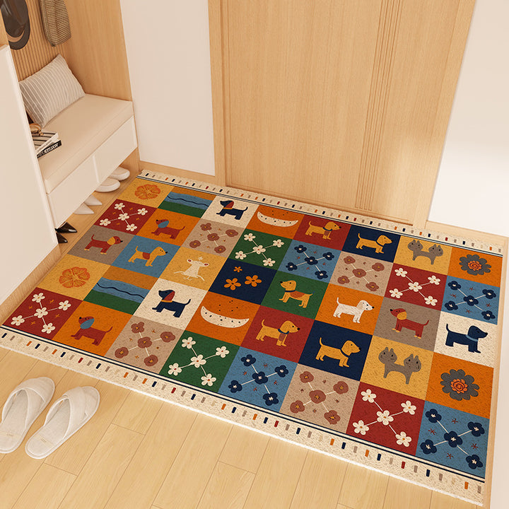Playful Striped Dog Print Welcome Mat Kalsten