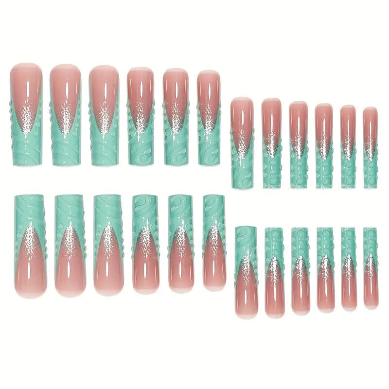 Artistic Long Press-On Nail Art Set with Textured Design Kalsten