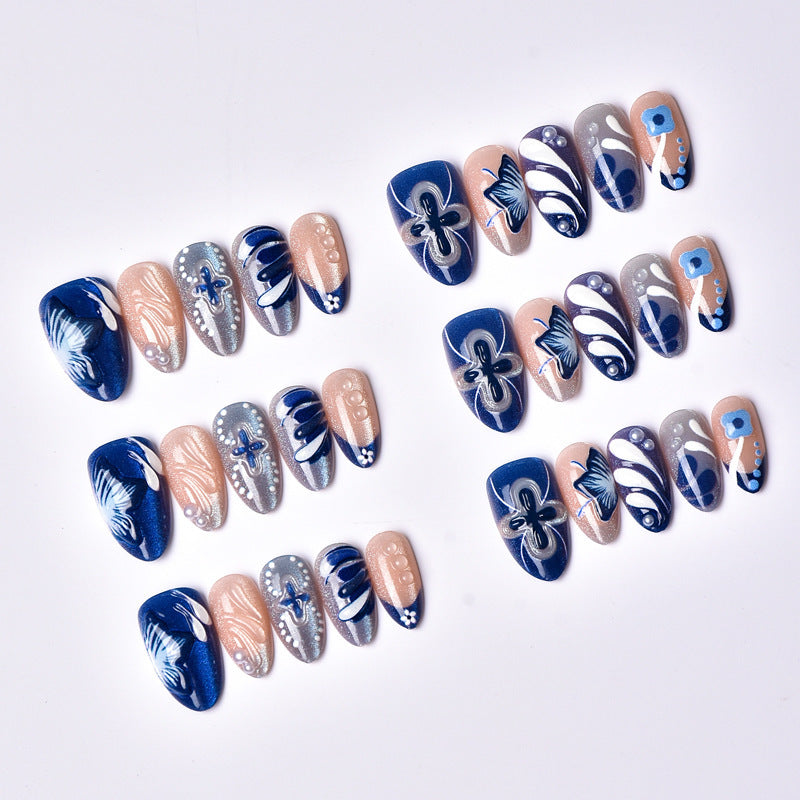 Artistic Floral Press-On Nail Art Set with Pearl Accents Kalsten
