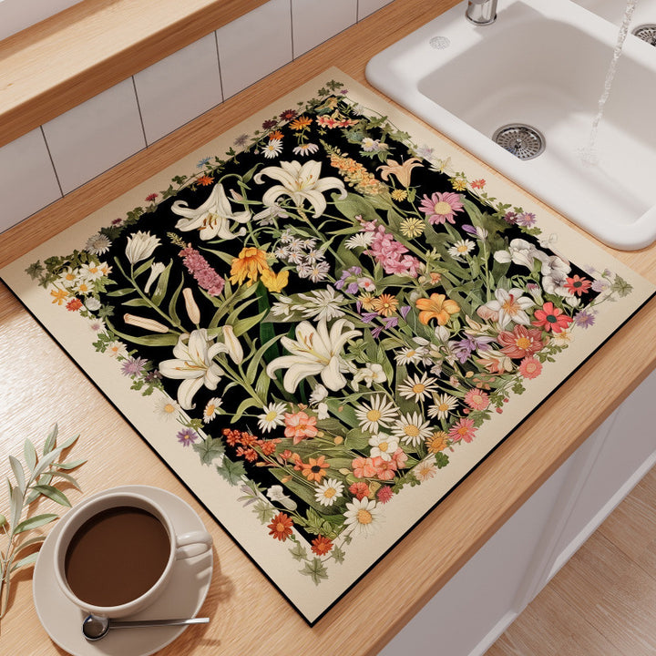 Floral-Themed Kitchen Counter Mat Kalsten