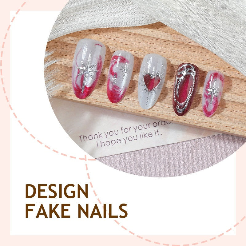 Artificial nail set with elegant heart and glitter motifs Kalsten