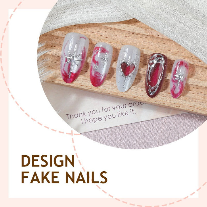 Artificial nail set with elegant heart and glitter motifs Kalsten