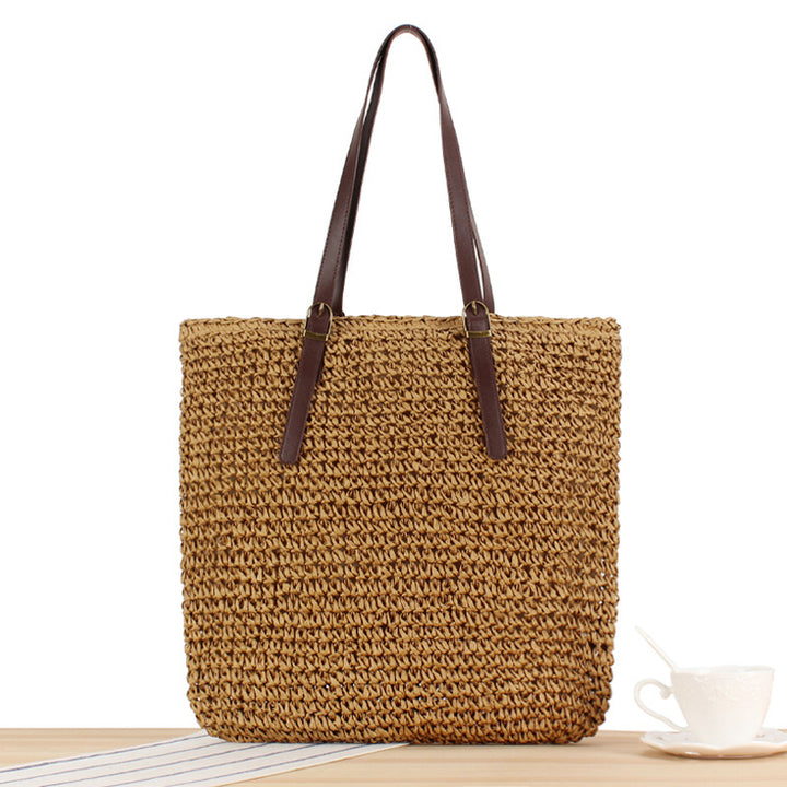 Braided Beach Bag with Sturdy Leather Handles Kalsten