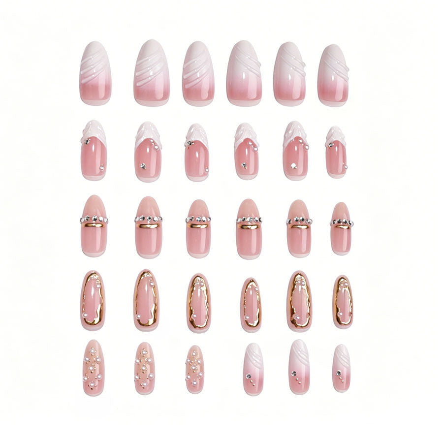 Elegant Pointed Press-On Nail Art Set with Gold Accents Kalsten