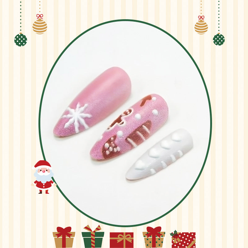 Acrylic nail set with festive Christmas designs and elegant embellishments Kalsten