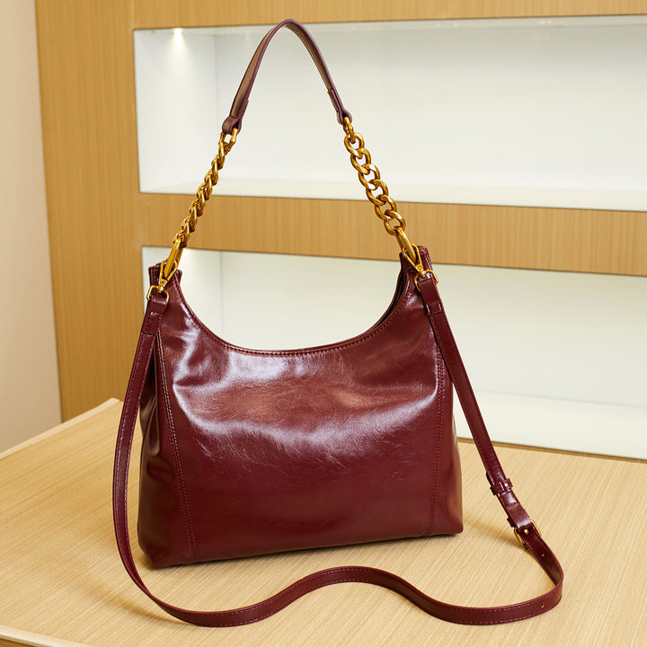 Chic Leather Shoulder Bag with Gold Chain Accents