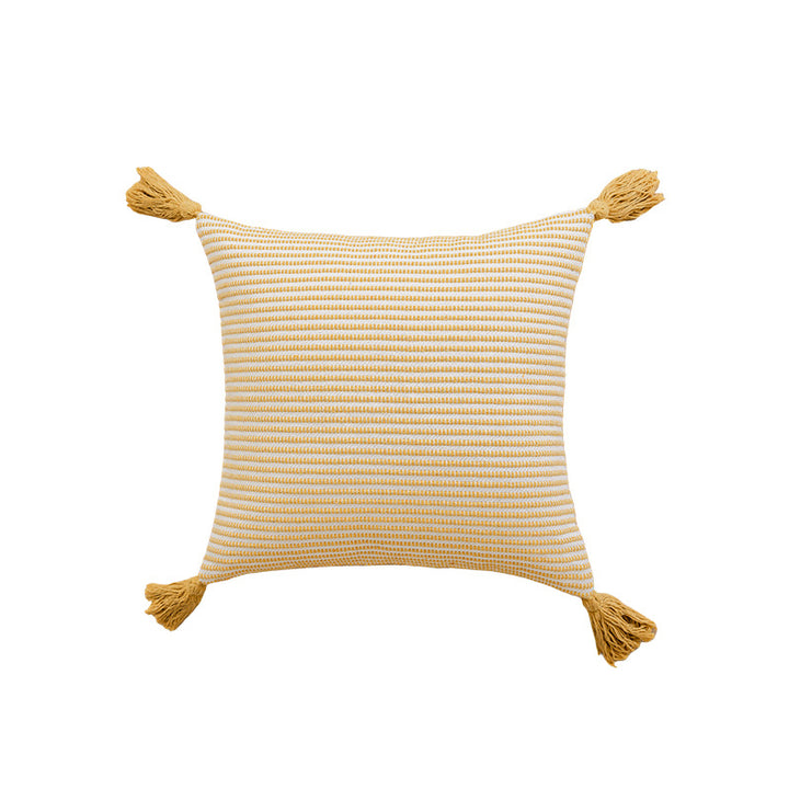 Woven Horizontal-Stripe Square Throw Pillow with Fringed Edges and Removable Cover