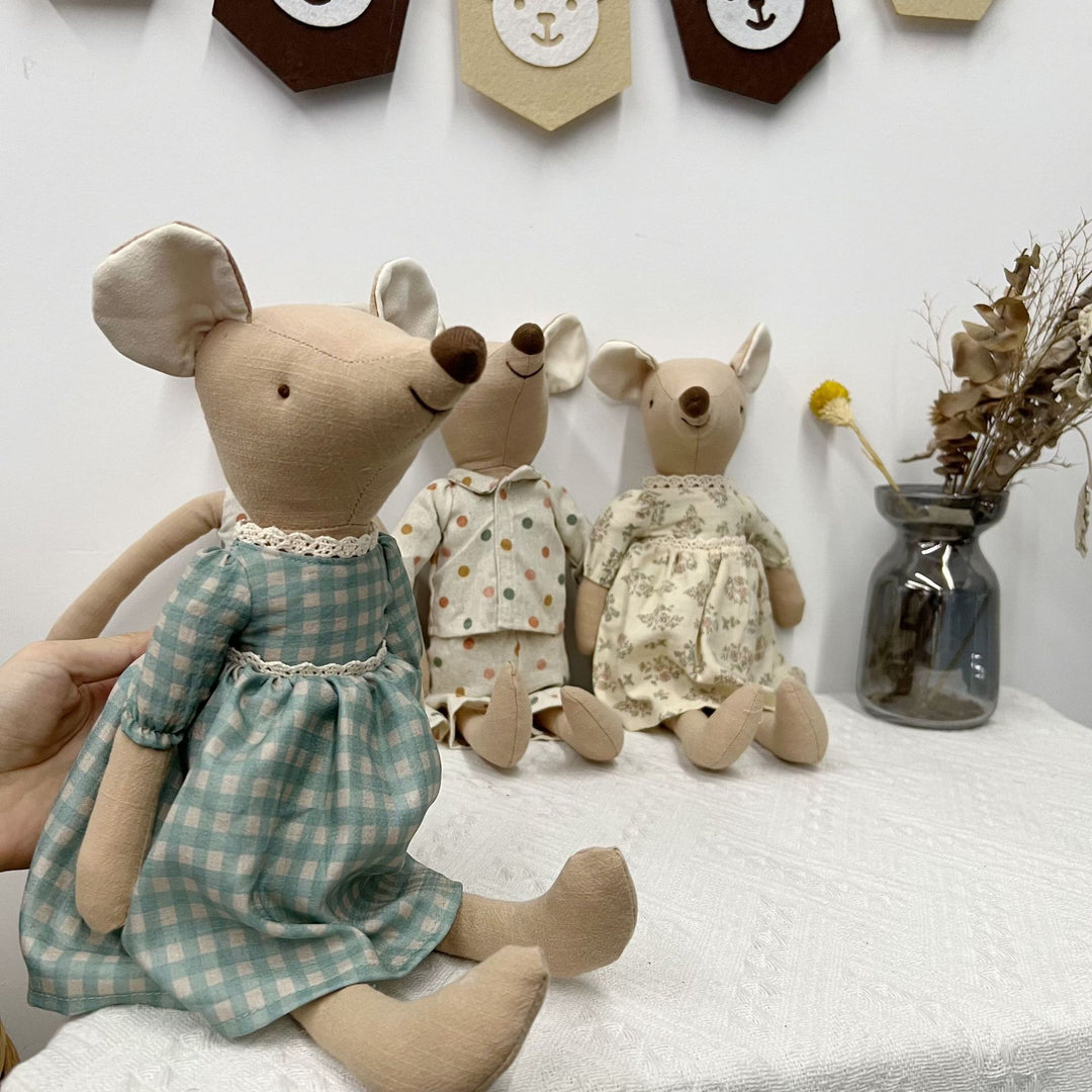 Handmade Linen Long-Leg Bunny Soft Toy with Embroidered Overalls