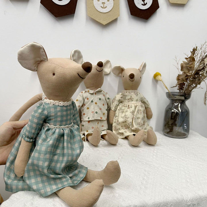 Handmade Linen Long-Leg Bunny Soft Toy with Embroidered Overalls