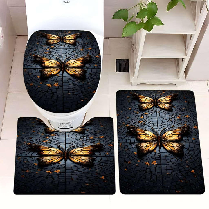 Decorative Rock and Butterfly Bathroom Mat Set Kalsten