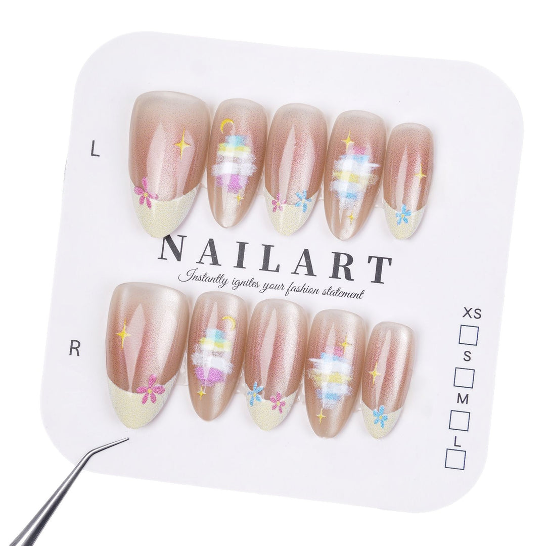 Artistic Press-On Nail Set with Floral and Glitter Design Kalsten