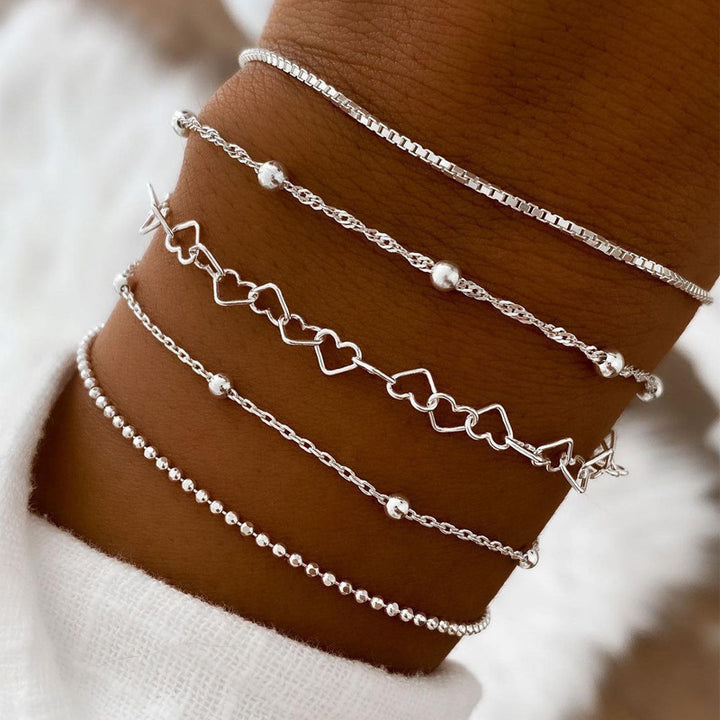 Silver Heart Charm Bracelet Set Kalsten