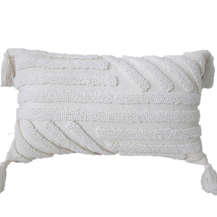 Boho Textured Tufted Cotton Throw Pillow with Diamond Geometric Tufting and Corner Tassels