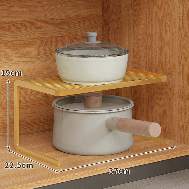 Compact Space-Saving Kitchen Countertop Pot and Pan Organizer Shelf Riser