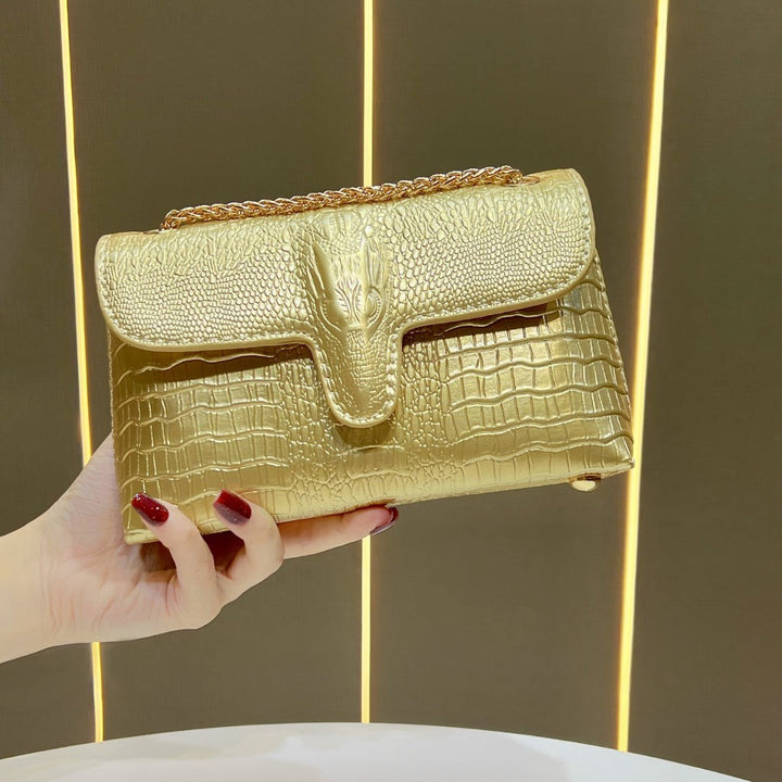 Elegant Crocodile-Effect Clutch Bag