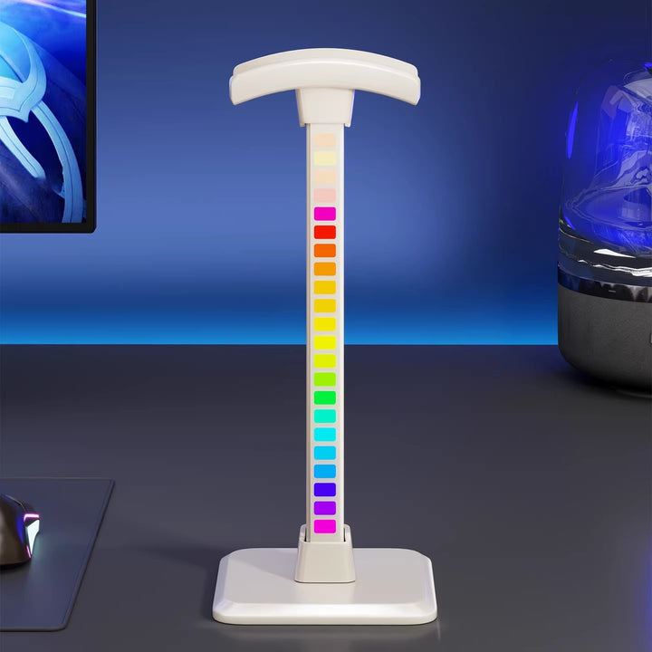 RGB LED Desktop Headphone Stand with Vertical Color-Changing Light and Padded Headrest