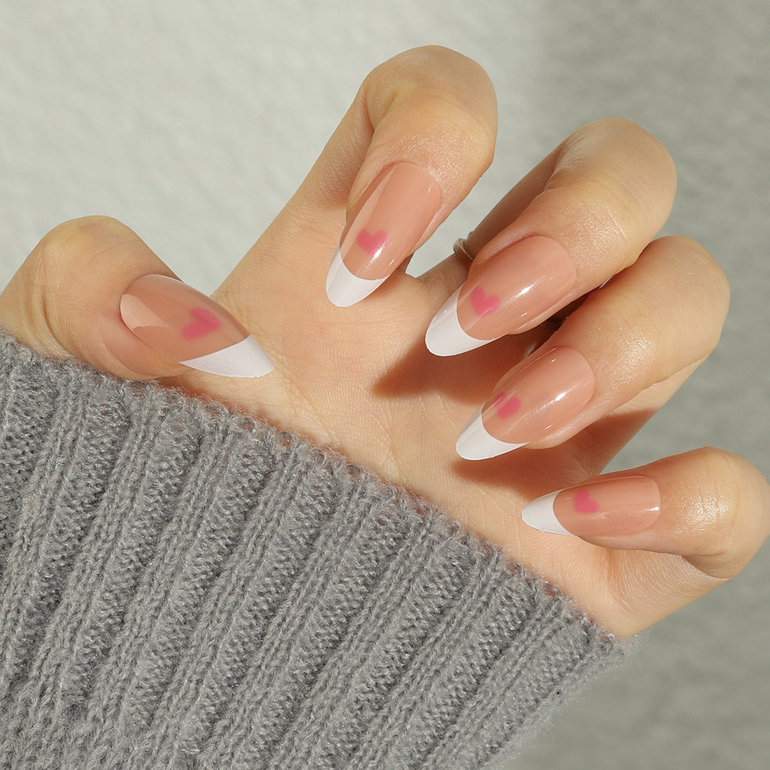 Elegant Heart-Accent French Tip Press-On Nails Kalsten