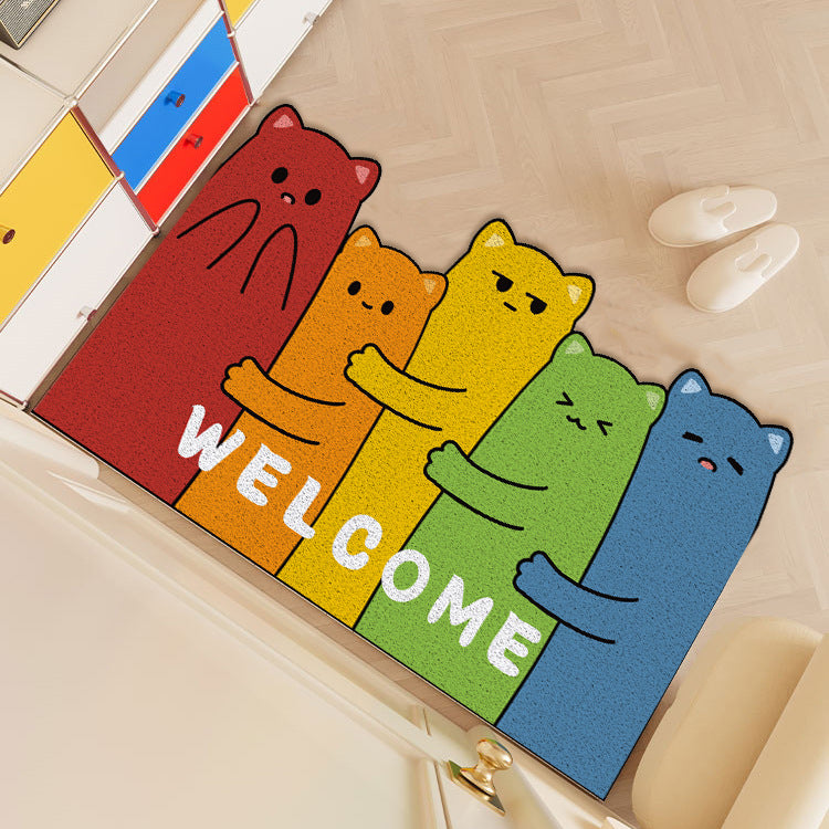 Playful Cartoon Cat-Themed Welcome Mat Kalsten