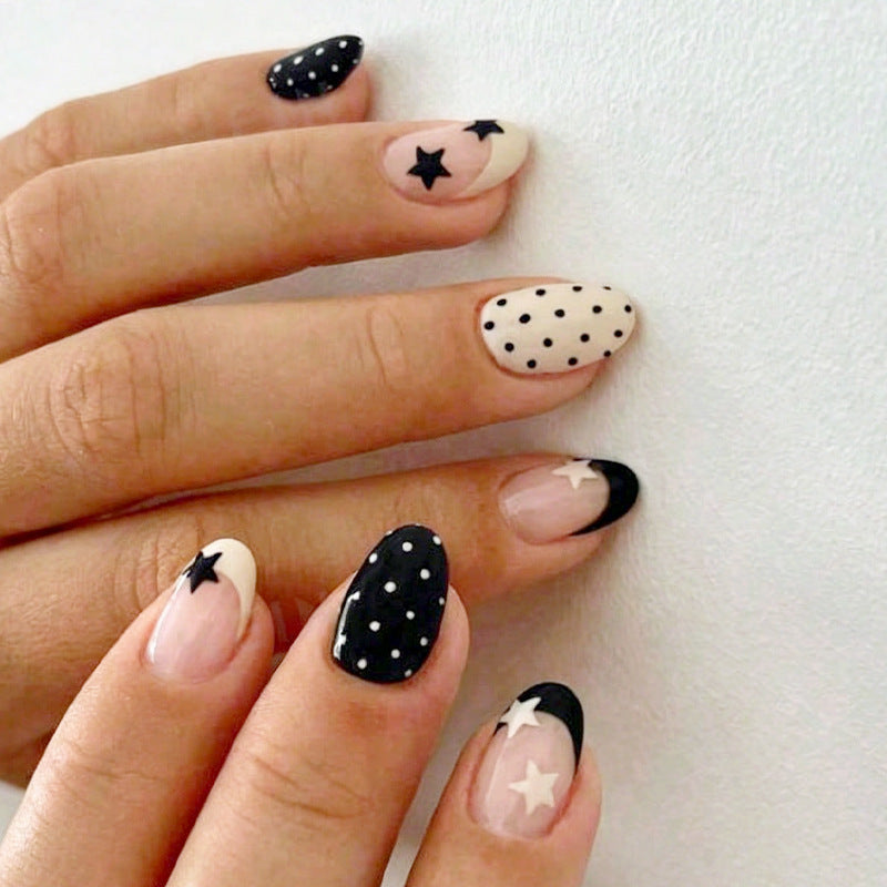 Creative Art Nail Set with Stars and Dots Design Kalsten