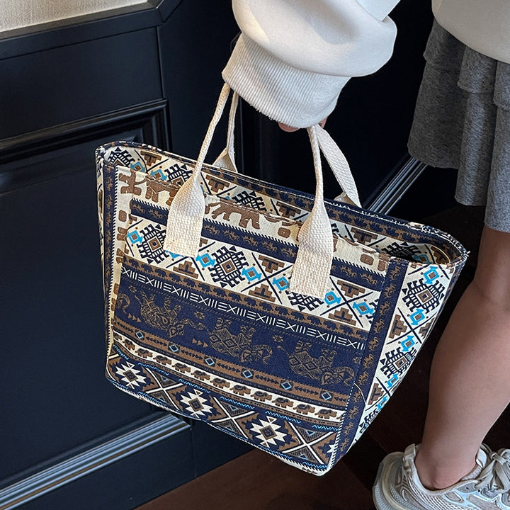 Geometric Print Canvas Tote Bag