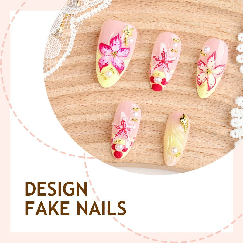 Acrylic nail set with luxurious 3D details and floral design Kalsten