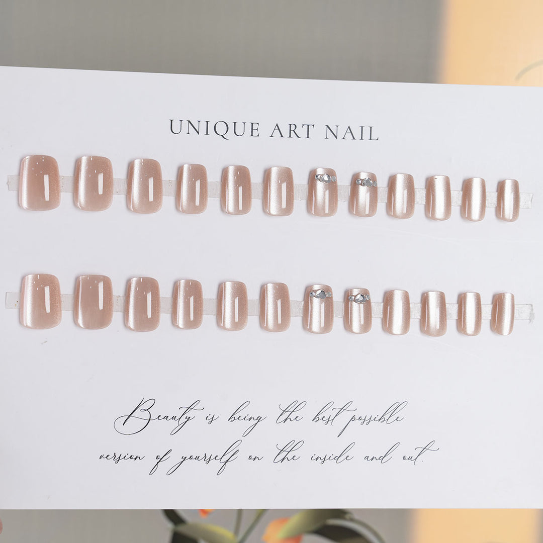Decorative Press-On Nail Set with Rhinestone Accents