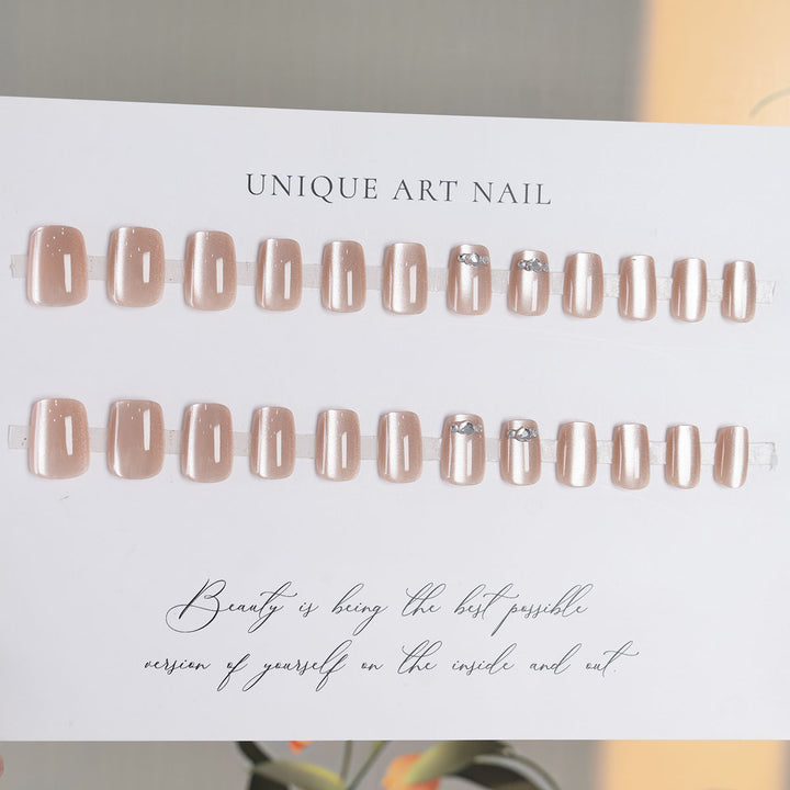 Decorative Press-On Nail Set with Rhinestone Accents