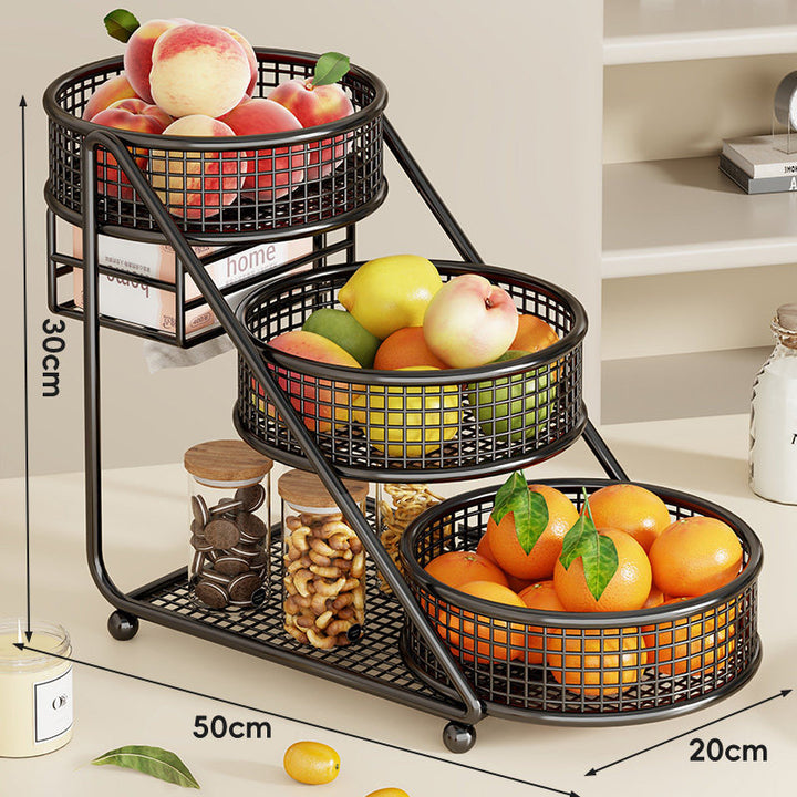 Tiered Angled Mesh Fruit & Produce Organizer with Removable Round Baskets