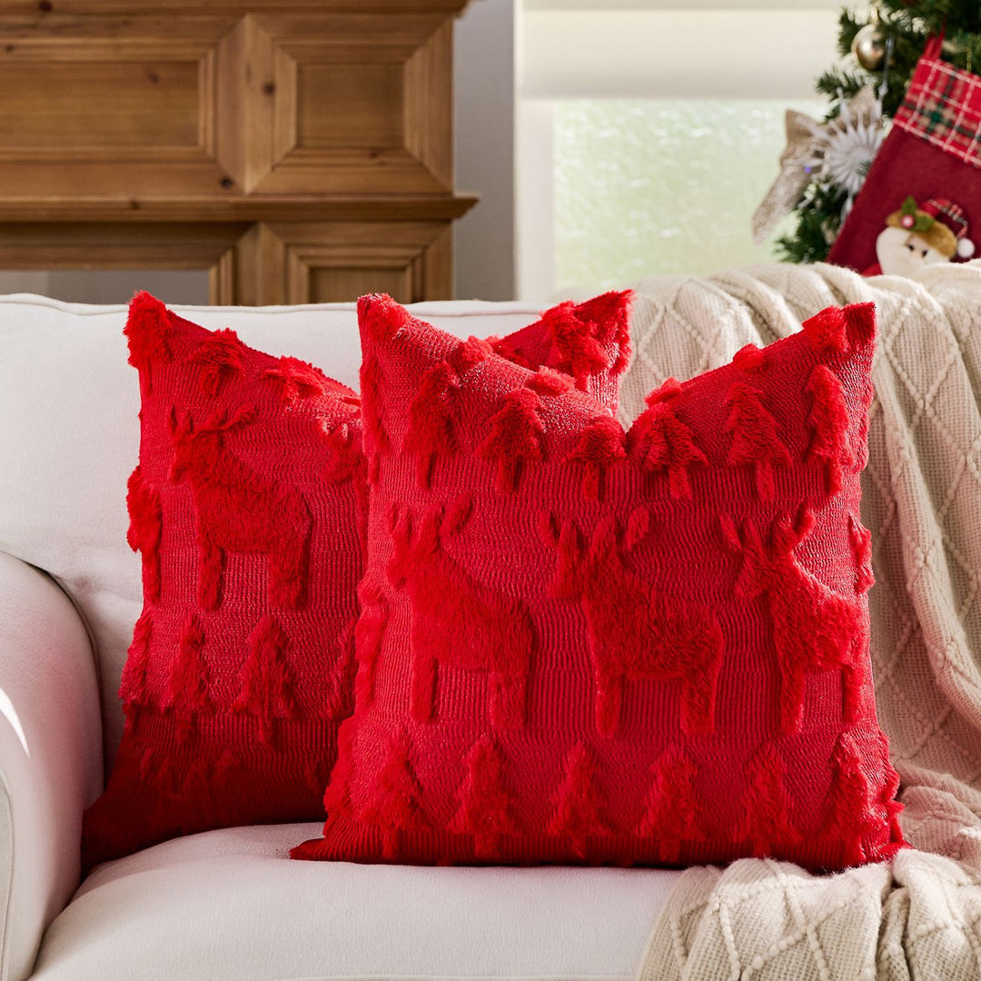 Festive Tufted Tree-Pattern Square Throw Pillow Covers with Plush Texture and Hidden Zipper