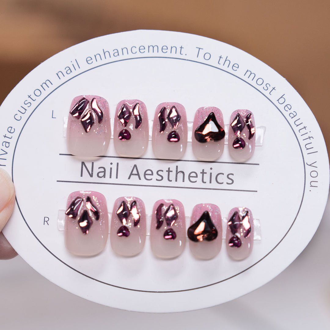 Decorative Heart-Embellished Press-On Nails