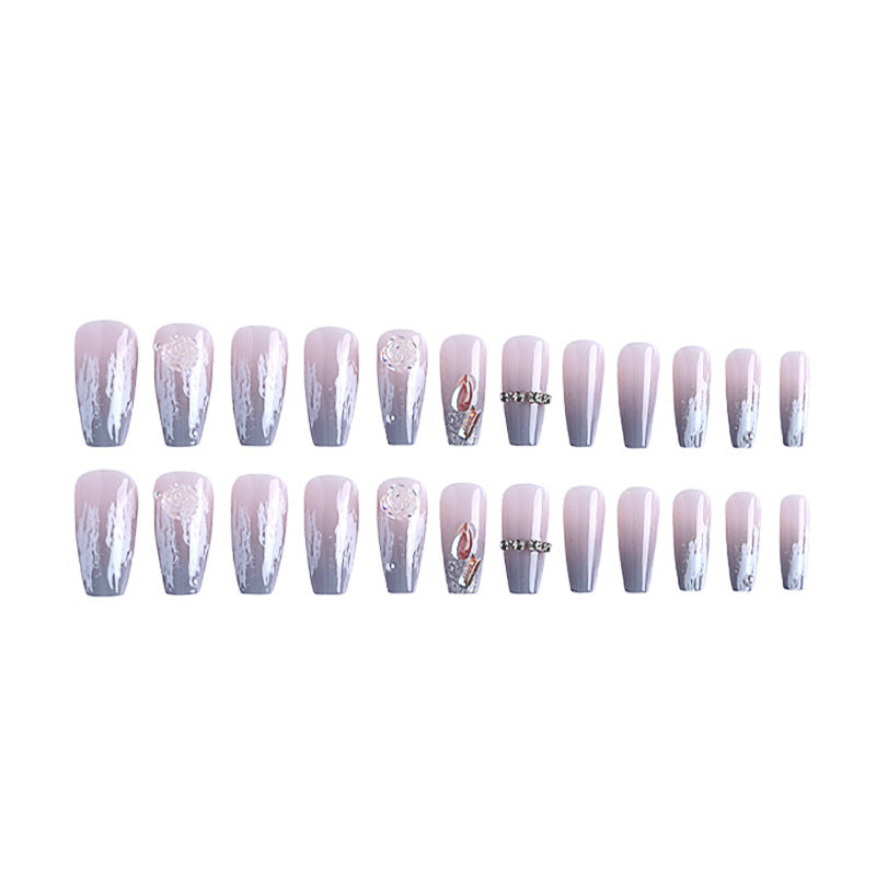 Artificial nail set with delicate rose and glitter decorations Kalsten