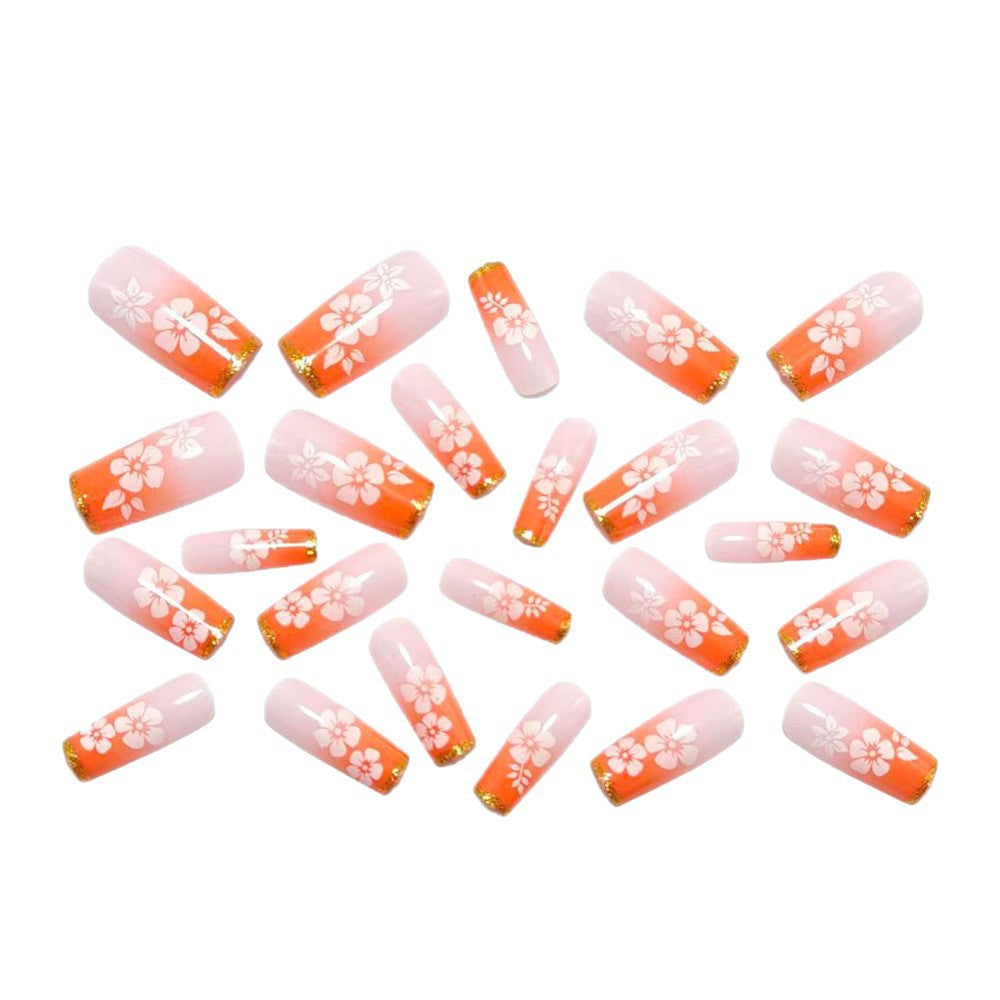 Artificial nails with tropical flower pattern and gradient Kalsten