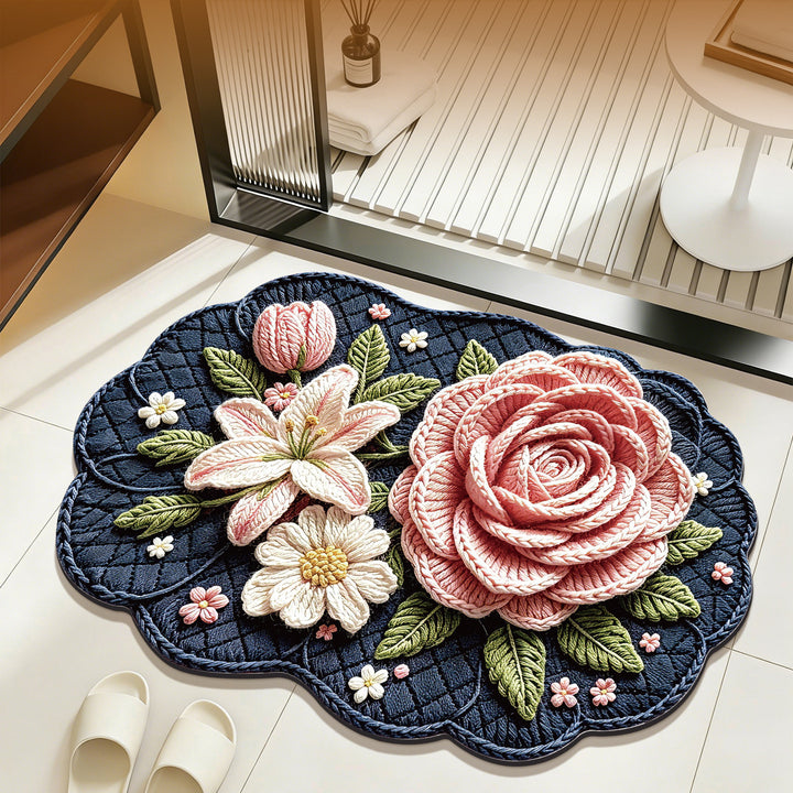 Decorative Floral Plush Area Mat for Interiors