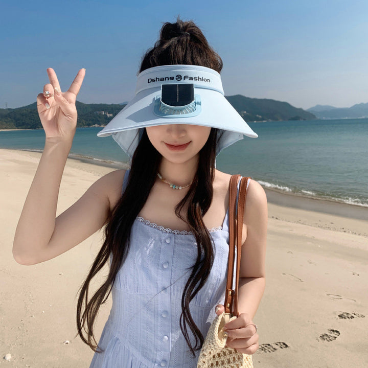 Visor with integrated solar fan, solar module, and neck protection Kalsten