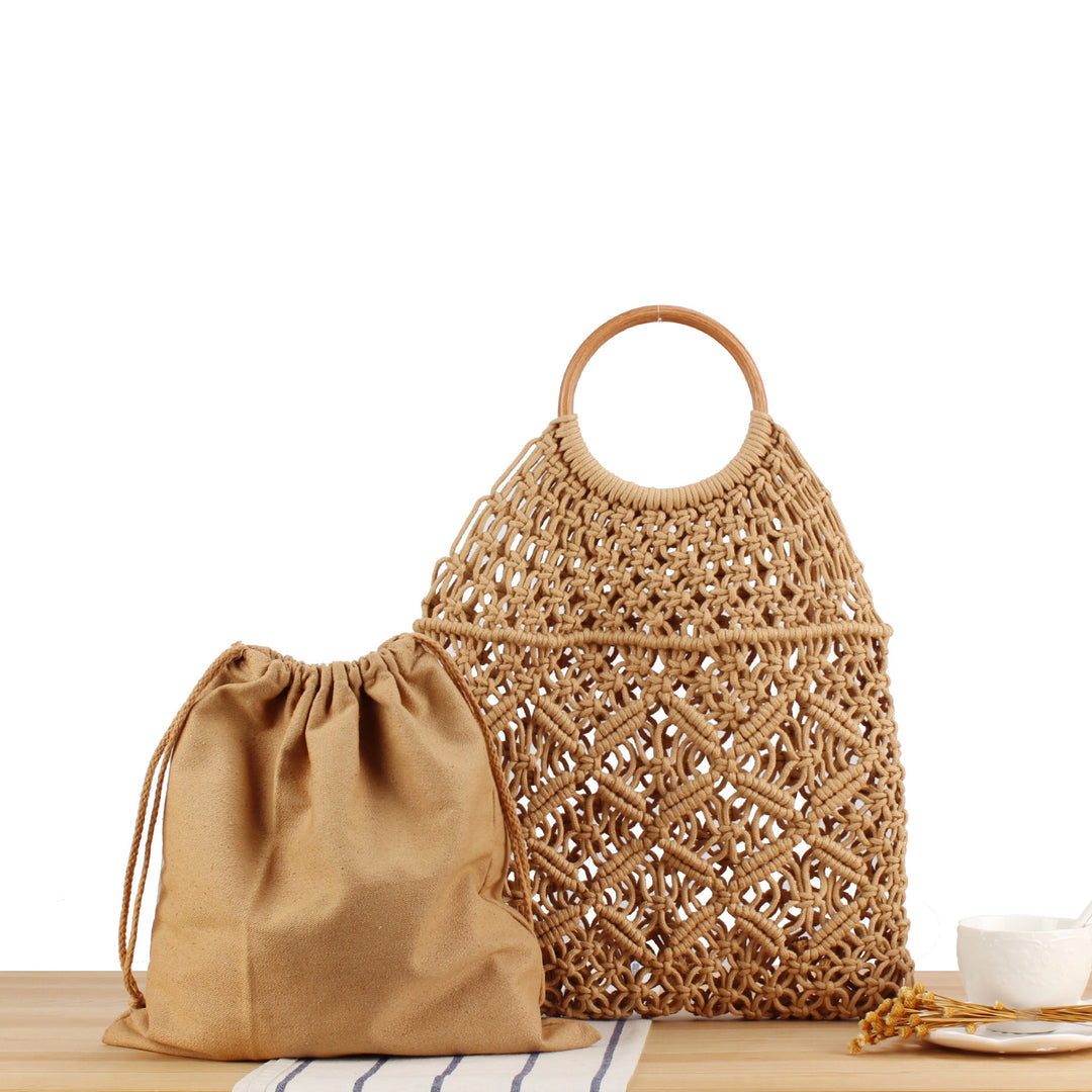 Macrame Tote Bag with Wooden Handle Kalsten