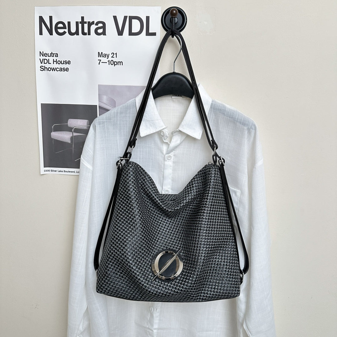 Textured Houndstooth Shoulder Bag