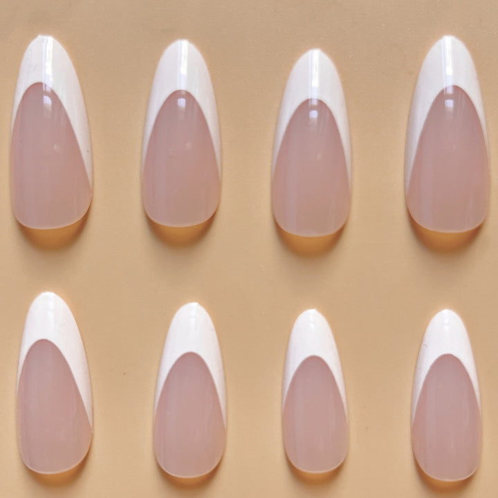 Elegant French Tip Almond-Shaped Nail Extensions Kalsten