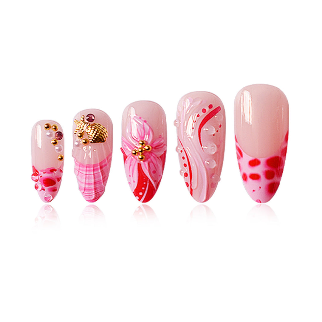 Floral Enamel Pointed Nail Art Extensions Kalsten