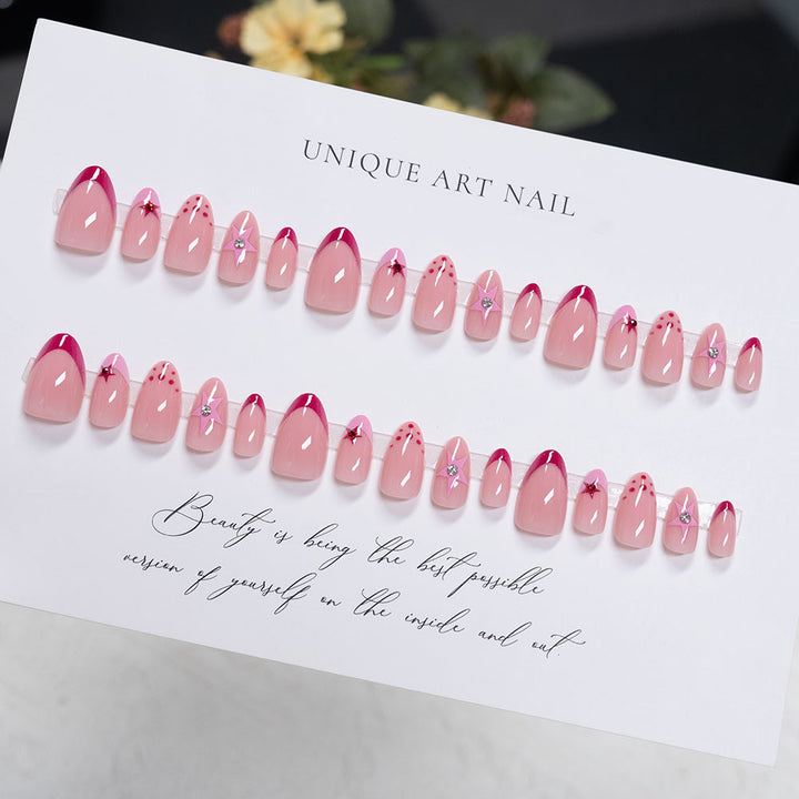 Decorative Artistic Press-On Nails with Star and Polka Dot Design