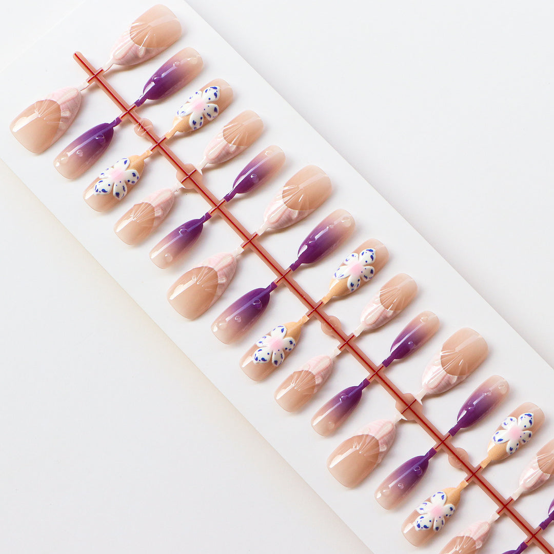 Artistic Press-On Nail Set with Floral Accents