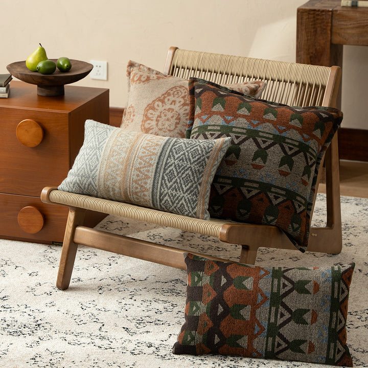 Woven decorative cushion cover in ethnic jacquard style with textured cotton blend