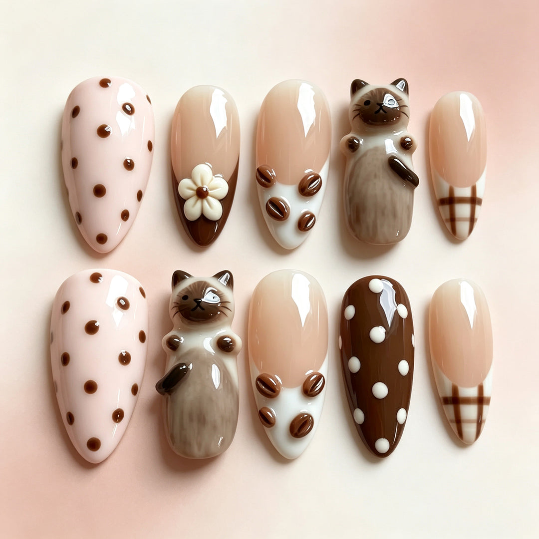 Creative Cat-Themed Press-On Nail Art Set Kalsten